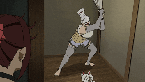 a cartoon drawing of a woman with a bandage on her head holding a fan