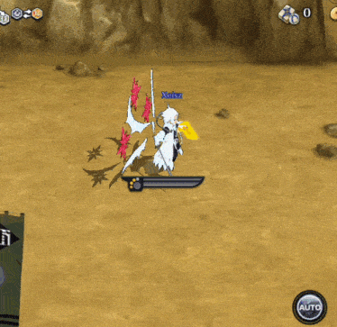 a screenshot of a video game with the auto button in the middle