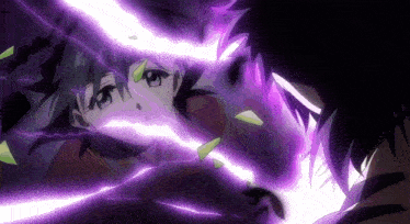 a purple light is coming from a person 's face