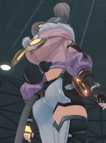 a cartoon character with a purple jacket and gloves has a belt with the letter g on it
