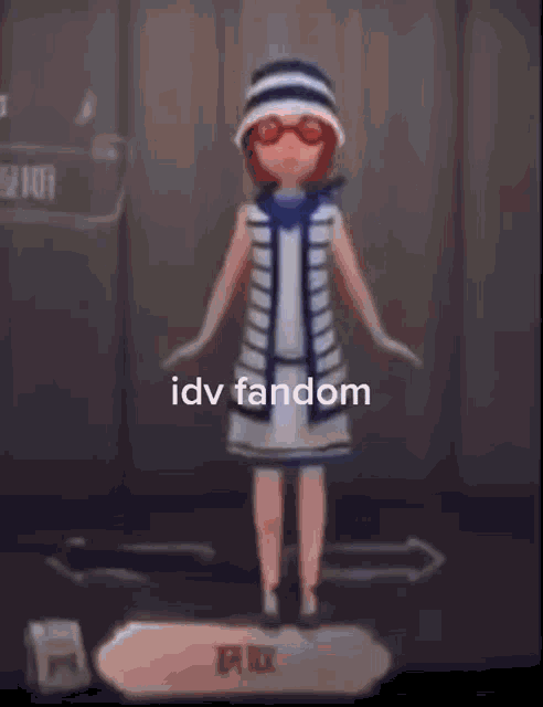 a cartoon girl wearing a hat and sunglasses is standing in a room with the words idv fandom above her .