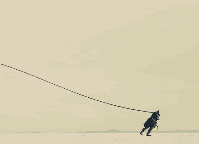 a person is hanging from a rope in the middle of a desert