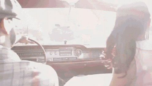 a blurred image of a man driving a car and another image of a woman sitting in a car
