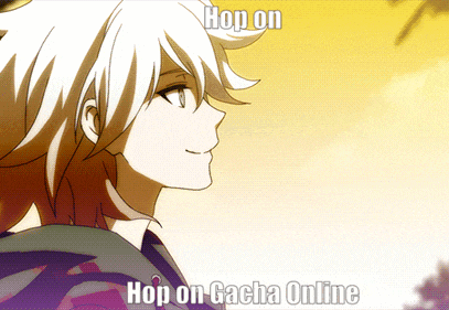 a picture of a boy with the words hop on gacha online on the bottom