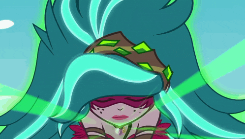 a cartoon of a woman with long blue hair
