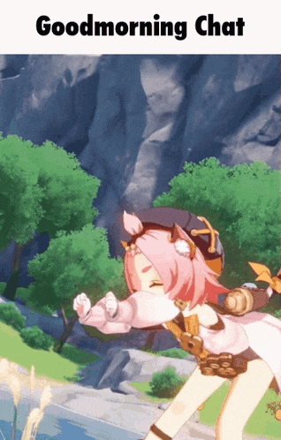 a picture of a girl with a cat ear and the words good morning chat