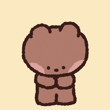 a brown teddy bear is standing in front of a yellow background with colorful squares .