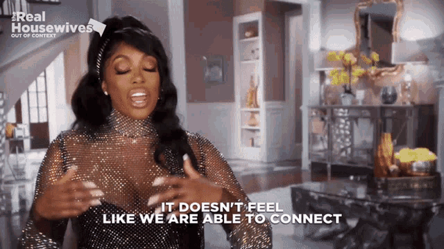 a woman in a gold dress says it does n't feel like we are able to connect .