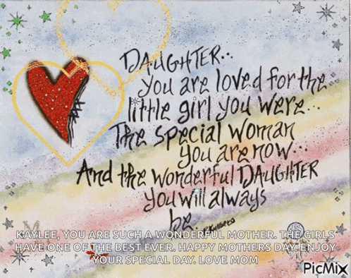 a mother 's day card that says daughter you are loved for the little girl you were and the special woman you are now