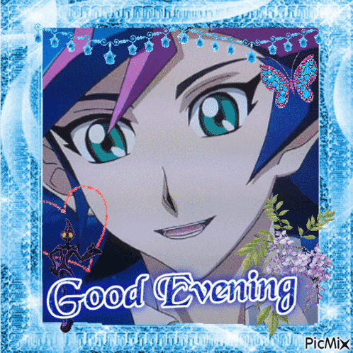 a picture of a cartoon character with the words good evening on it
