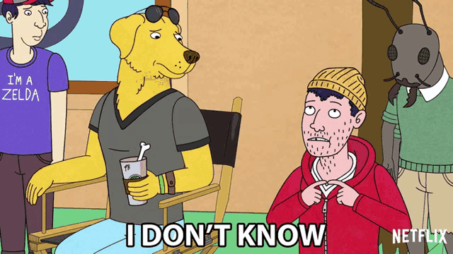 a cartoon of a man and a dog with the words i don 't know