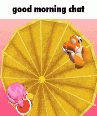 a cartoon of a frog and a girl under an umbrella with the words good morning chat below them