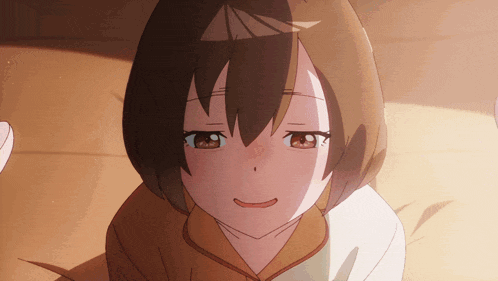 a close up of a cartoon girl with brown hair