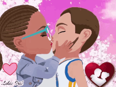 a cartoon of a man and a woman kissing with the words " letic iris " on the bottom right