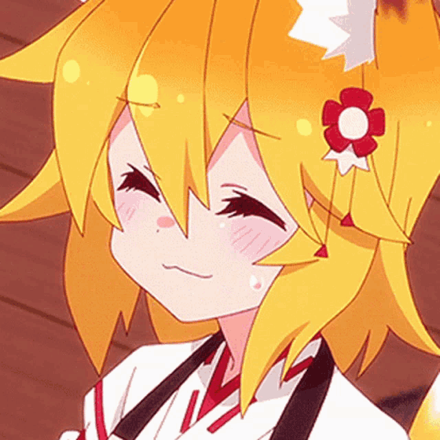 a girl with yellow hair and a flower in her hair