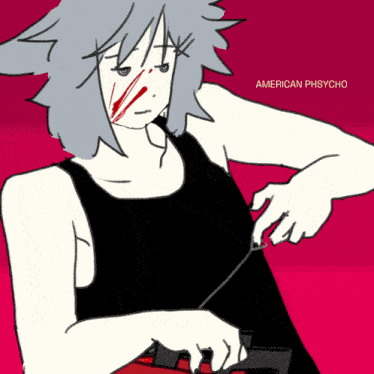 a drawing of a person with blood on their face and the words american psycho below