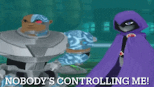 two cartoon characters are standing next to each other with the words nobody 's controlling me