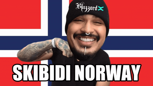 a man with skibidi norway written on his shirt
