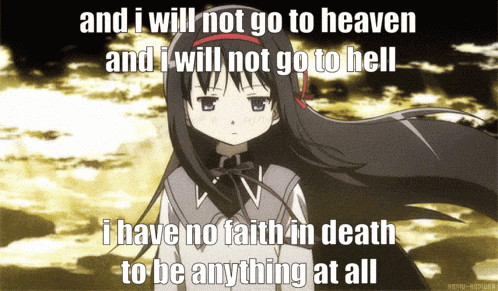 a picture of a girl with the words " and i will not go to heaven and i will not go to hell " on it