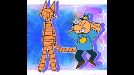 a cartoon drawing of a dog and a cat standing next to each other .