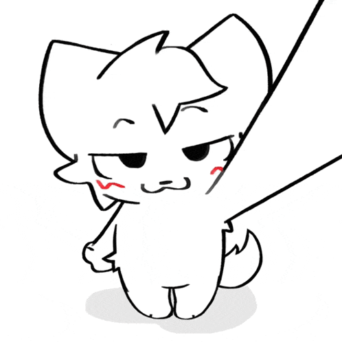 a black and white drawing of a cat with a red nose