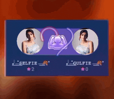 a picture of a woman with the words selfie 2 and gulfie 0