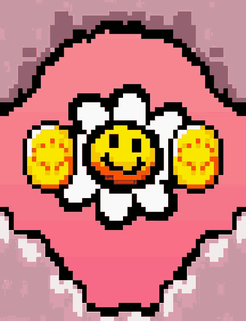 a pixel art image of a flower with a smiley face
