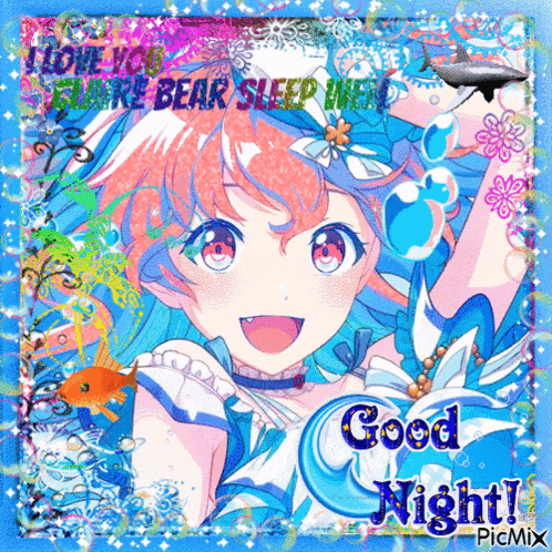 a picture of a girl with the words " good night " written on it