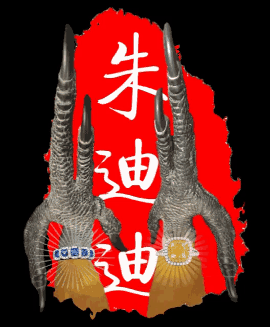 a drawing of a bird 's foot with chinese writing