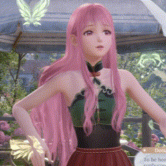 a girl with pink hair is standing under an umbrella in a park .