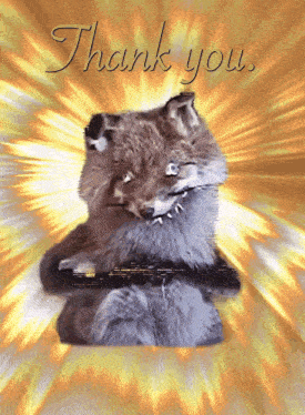 a picture of a fox with the words thank you written on it