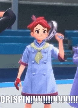 a girl with red hair is holding a pan and the caption crispin