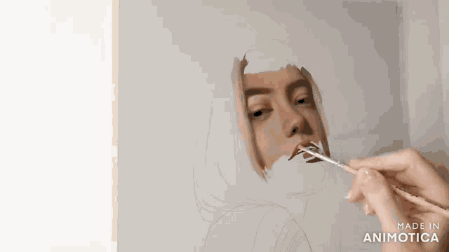 a person is painting a portrait of a woman with a brush