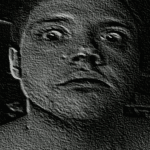 a black and white photo of a person 's face