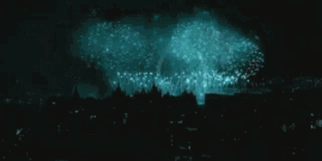 there is a fireworks display in the sky over a city .