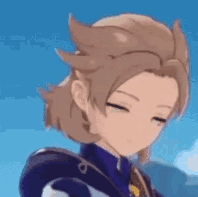 a close up of a anime character with his eyes closed .