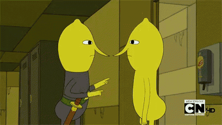 a cartoon of two lemons pointing at each other with cn hd written below them