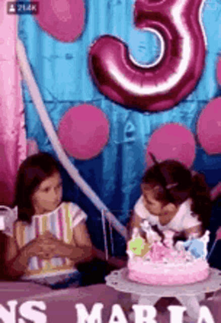 a little girl is blowing out a candle on a birthday cake .