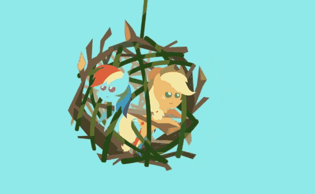 rainbow dash and applejack are in a nest