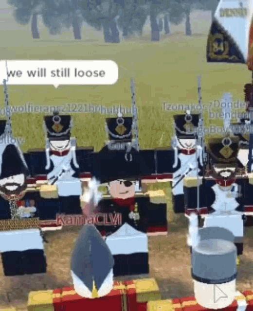 a group of toy soldiers are standing in a field with the words we will still loose on the bottom