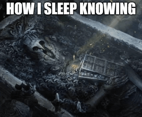 a picture of a statue with the words " how i sleep knowing " on it