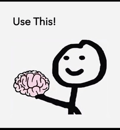a stick figure holding a brain with the words use this written below it