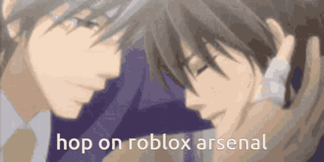 a picture of two anime characters with the words hop on roblox arsenal on the bottom