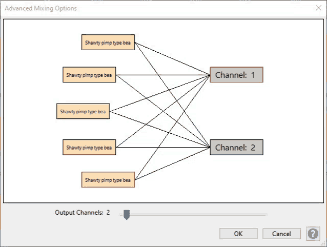 a screenshot of advanced mixing options showing channels 1 and 2 connected to each other