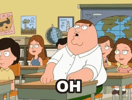peter griffin from family guy is sitting at a desk in a classroom with students