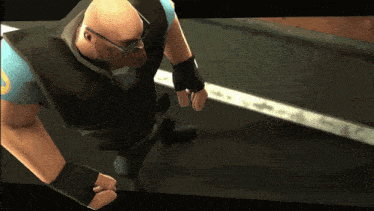 a bald man wearing glasses and a vest is standing on a street