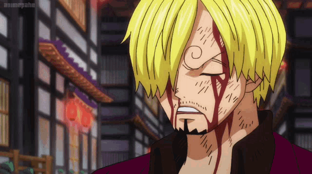 a cartoon of a man with blood on his face and the word animepahe at the bottom