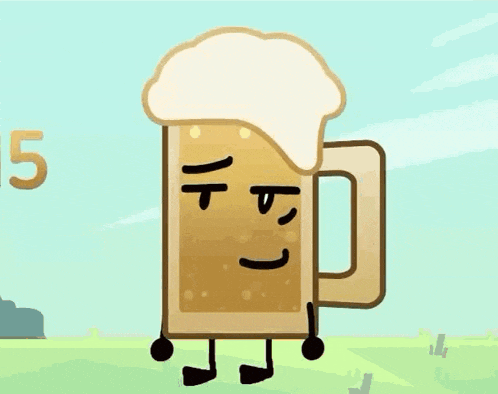 a cartoon illustration of a beer mug with a face and a foamy head .