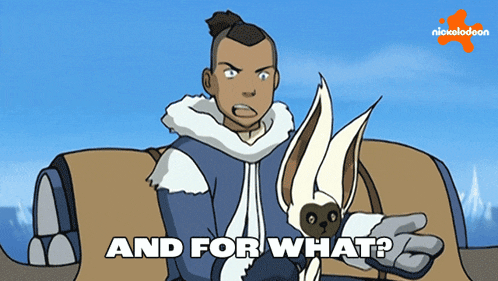 a cartoon of a man holding a stuffed animal with the words and for what below him