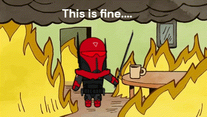 a cartoon of a man standing in front of a fire with the words `` this is fine '' written on the bottom .
